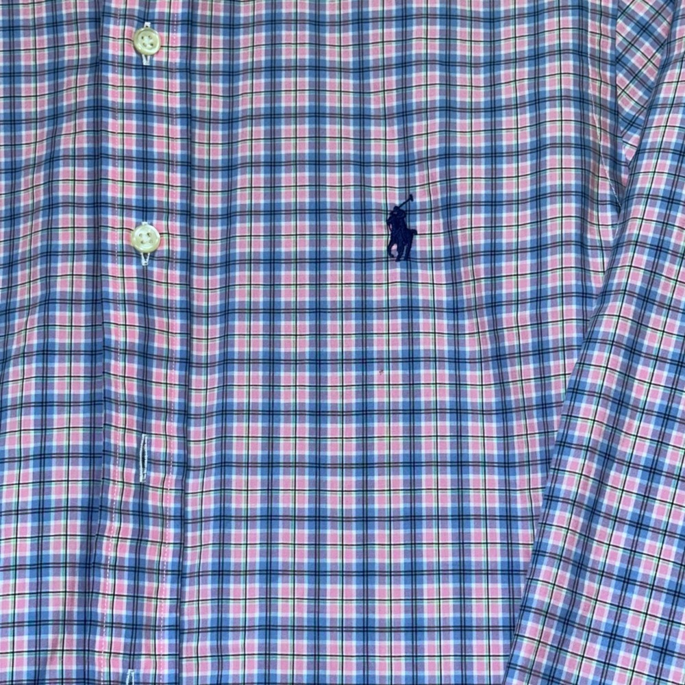 Ralph Lauren Mens Pink Blue Plaid Button Down Shirt Long Sleeve Size S Small